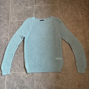 Sisley Womens Light Teal Knit Mohair Blend Crewneck Lightweight Sweater Medium